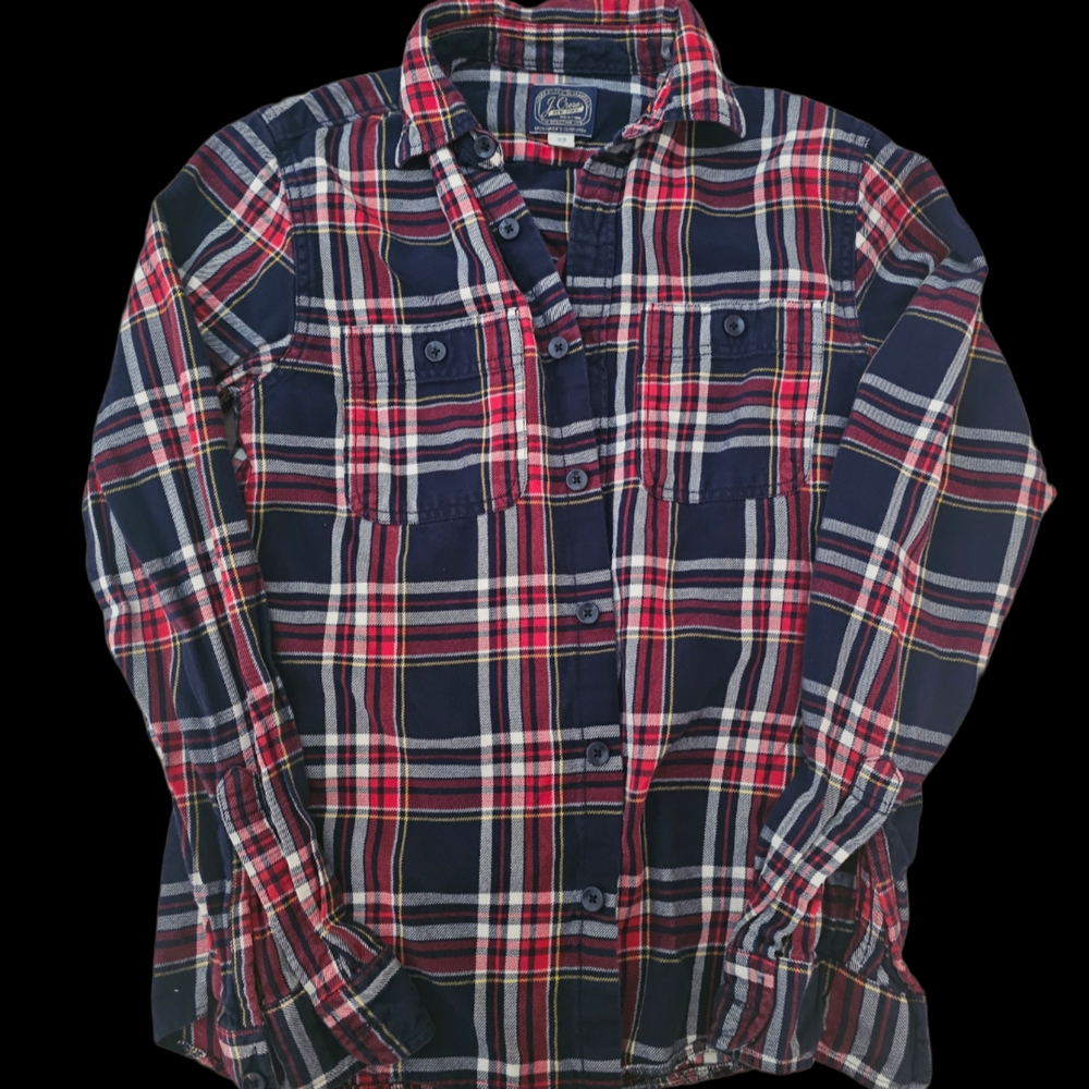 J Crew. Red and Navy Plaid Button-Up Shirt